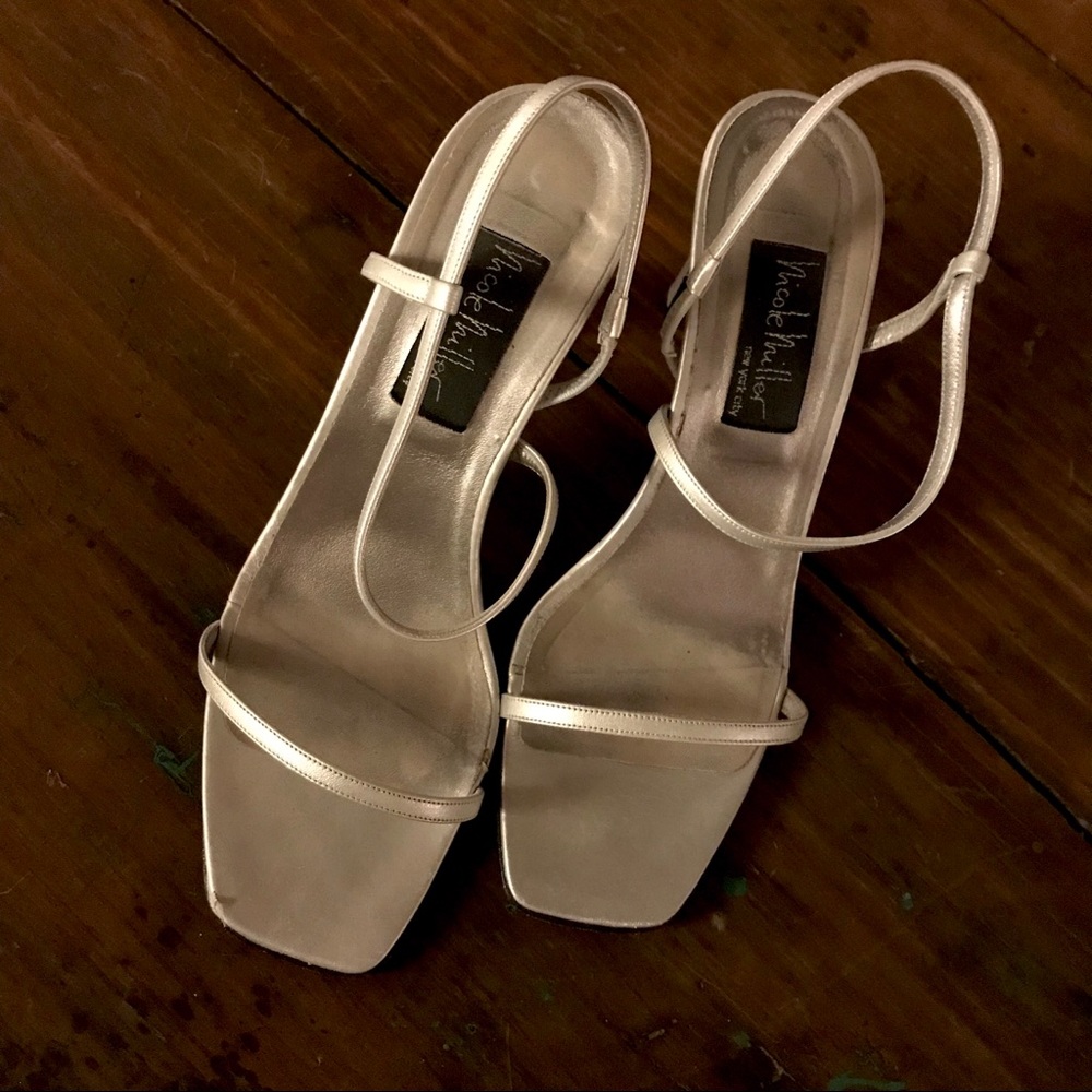 Matte Silver Strappy High Heels Nichole Miller